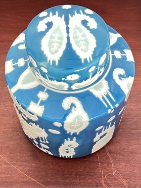 Blue and White Decorative Ginger Jar 8” H